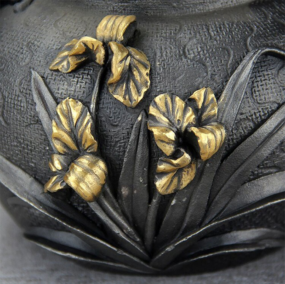 Japanese Cast Iron Teapot with Orchid and Crab Design