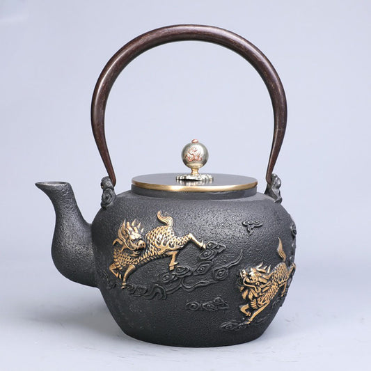 Japanese Qilin Cast Iron Teapot with Mythical Design