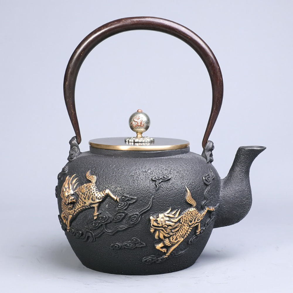 Japanese Qilin Cast Iron Teapot with Mythical Design