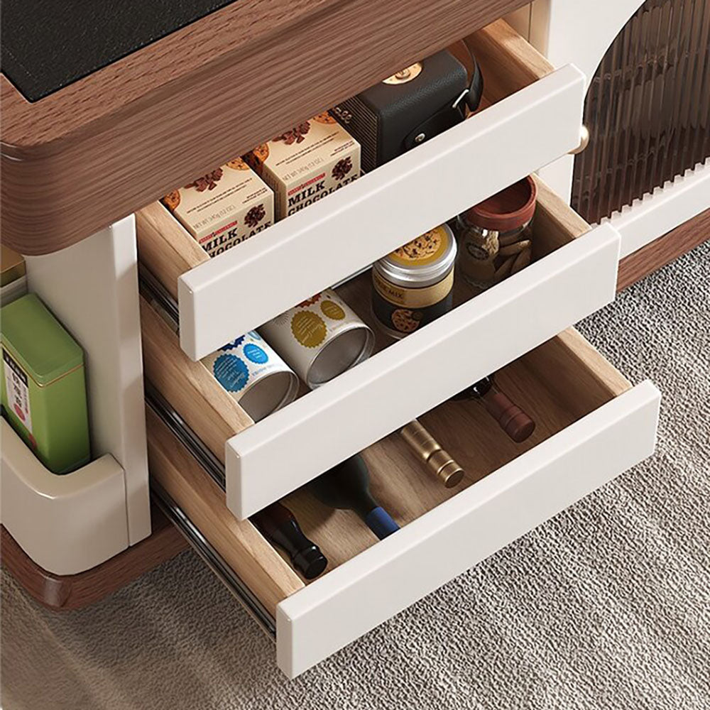 Movable Solid Oak Tea Table with Black Stone Tray