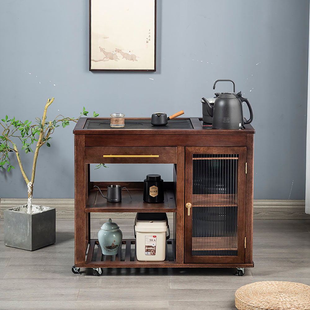 Extendable Walnut Tea Table with Heating Device and Storage