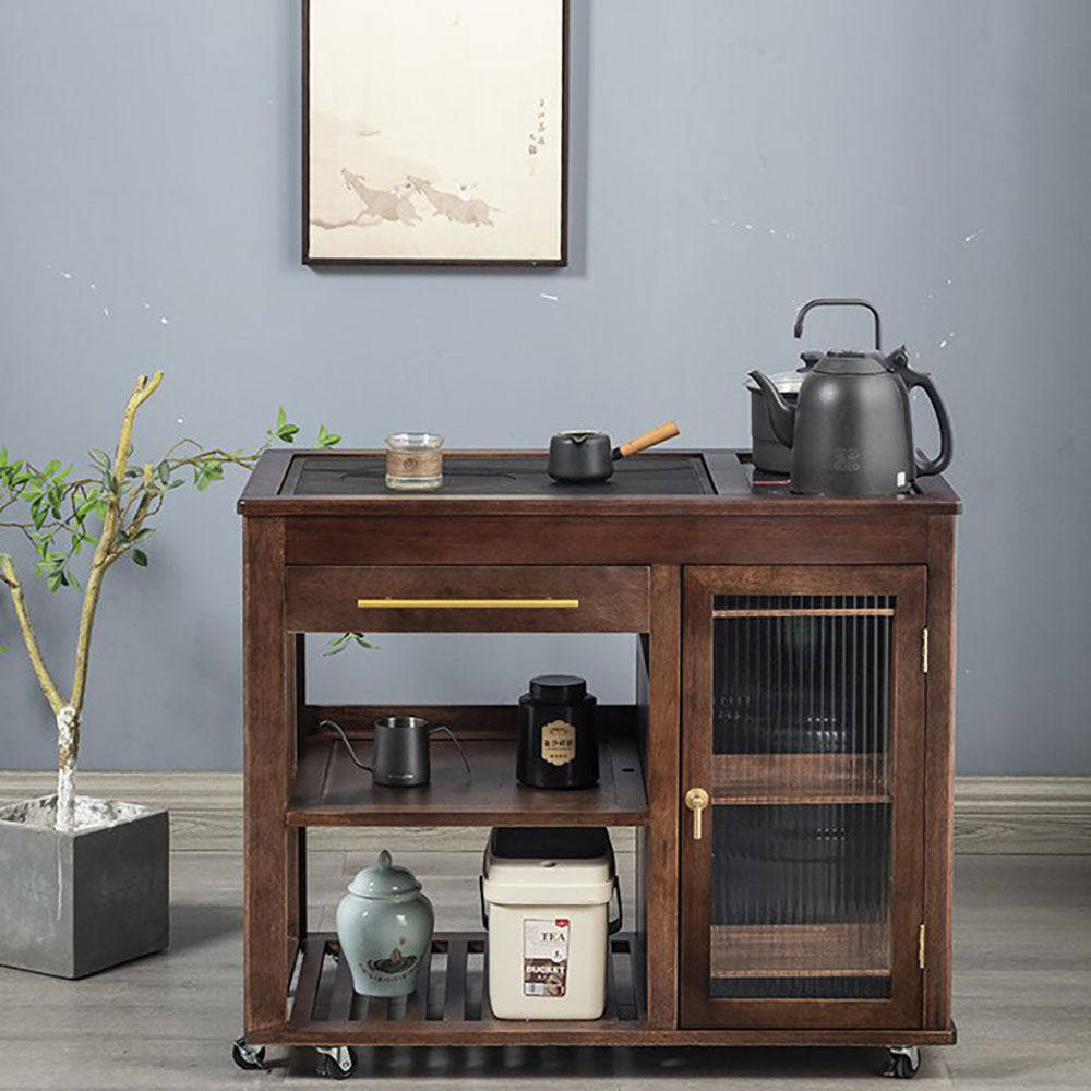 Extendable Walnut Tea Table with Heating Device and Storage
