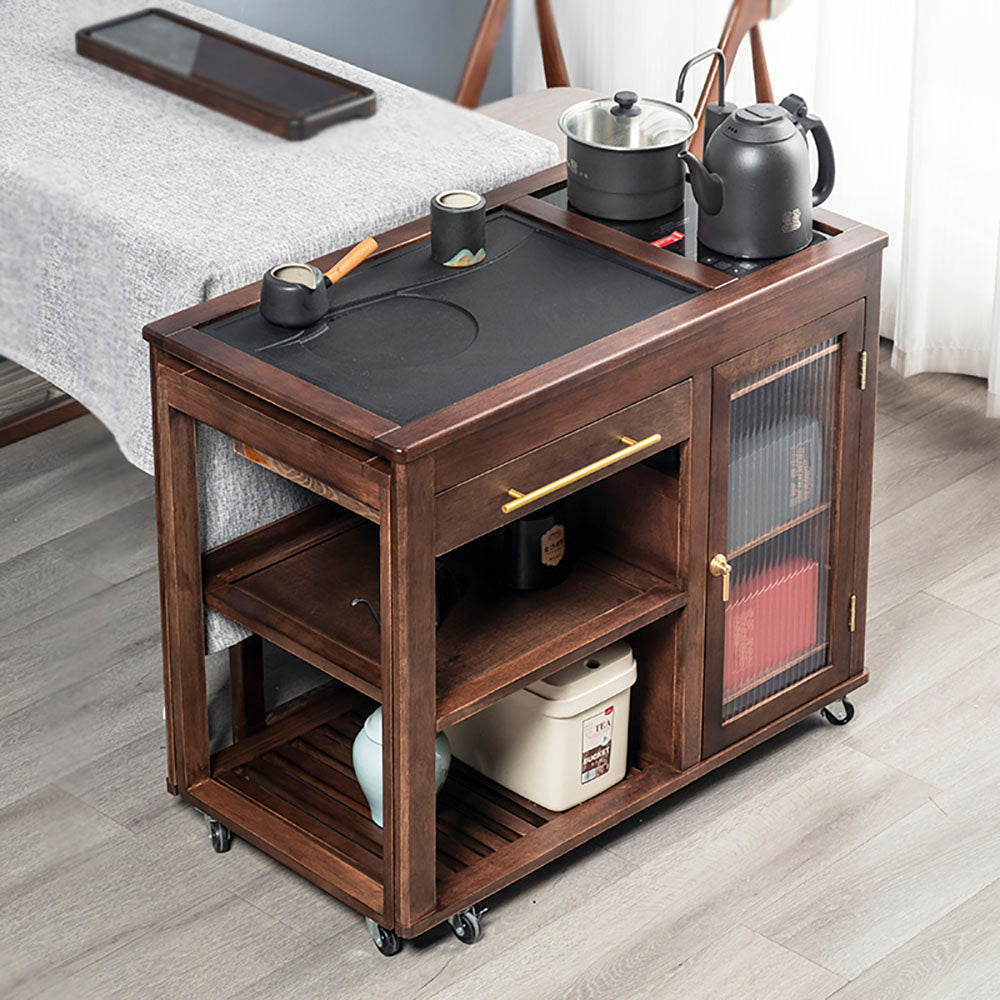 Extendable Walnut Tea Table with Heating Device and Storage