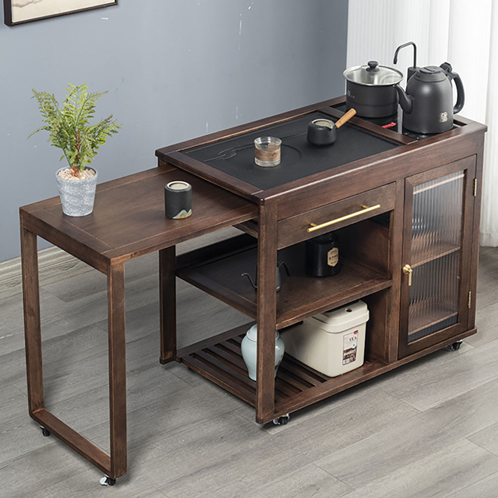 Extendable Walnut Tea Table with Heating Device and Storage