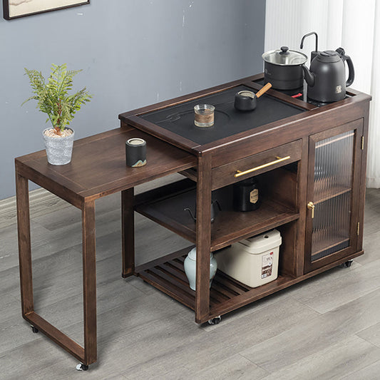 Extendable Walnut Tea Table with Heating Device and Storage