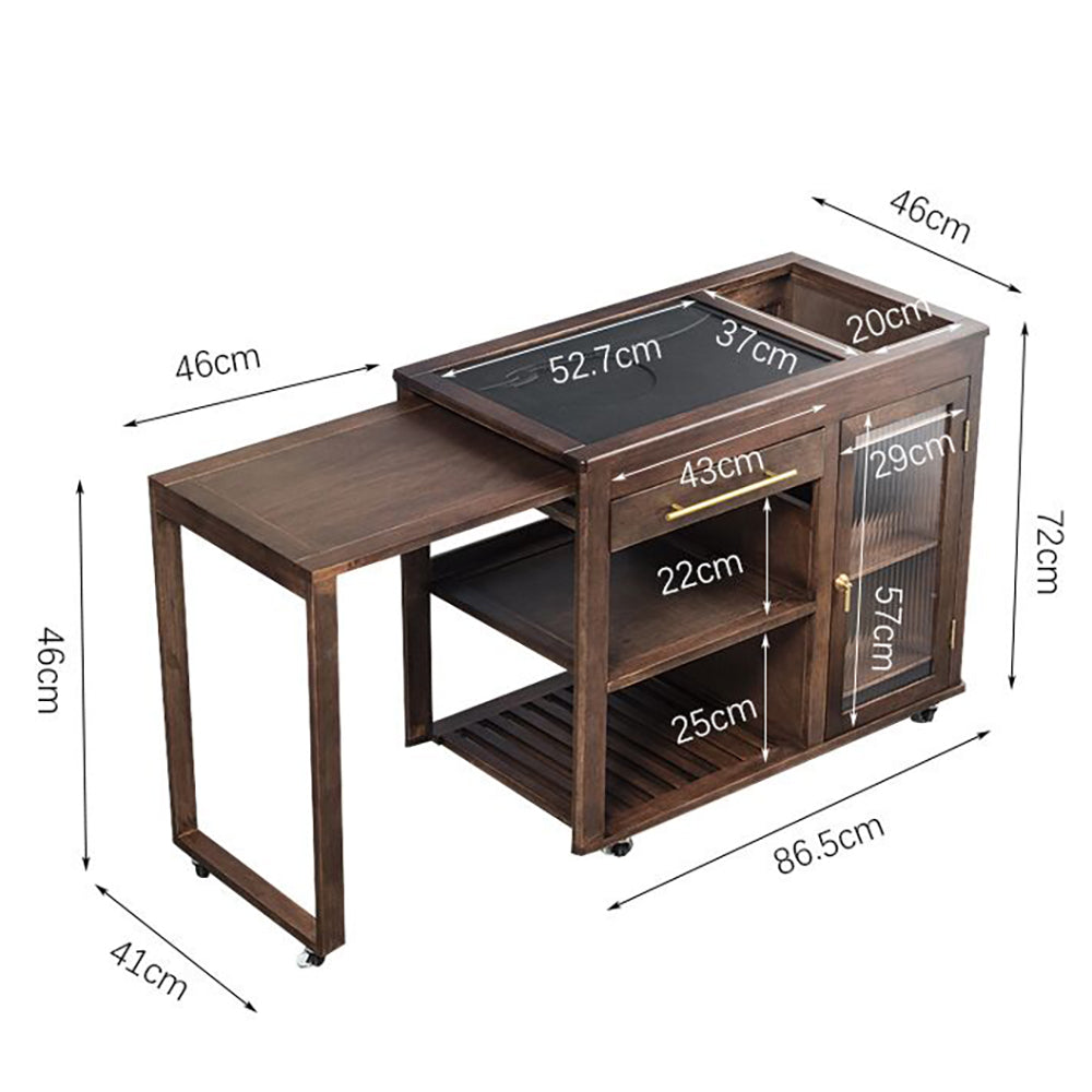 Extendable Walnut Tea Table with Heating Device and Storage