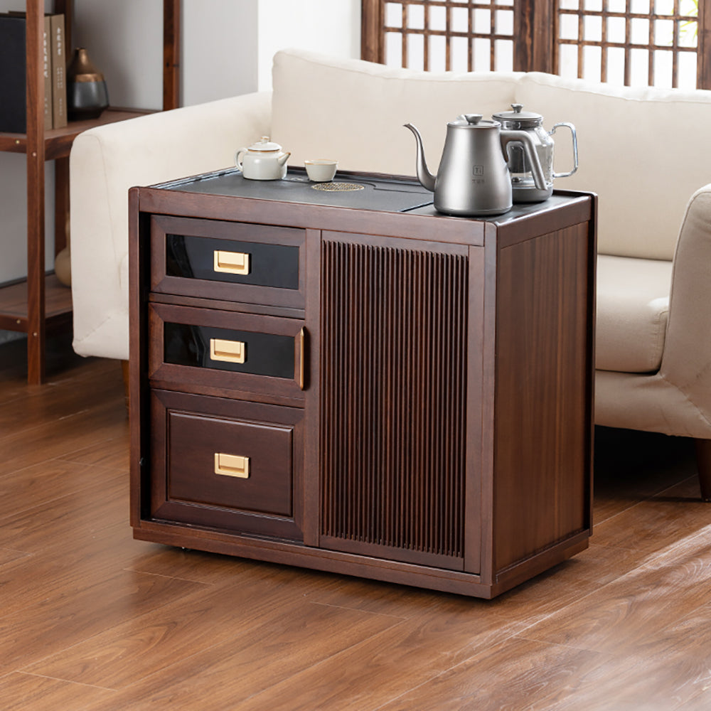 Walnut Movable Tea Table with Electric Heating and Storage