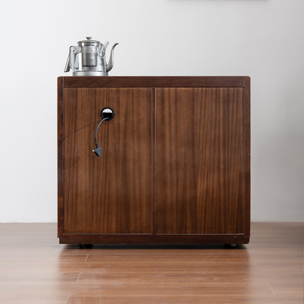 Walnut Movable Tea Table with Electric Heating and Storage