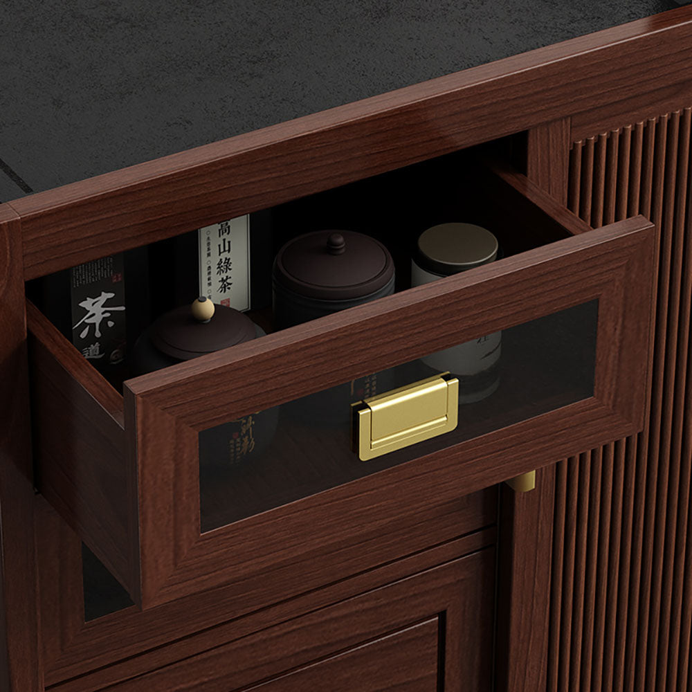 Walnut Movable Tea Table with Electric Heating and Storage