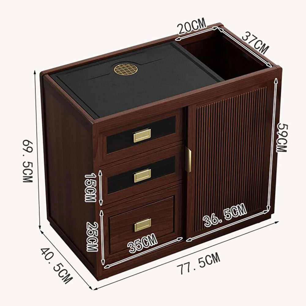 Walnut Movable Tea Table with Electric Heating and Storage