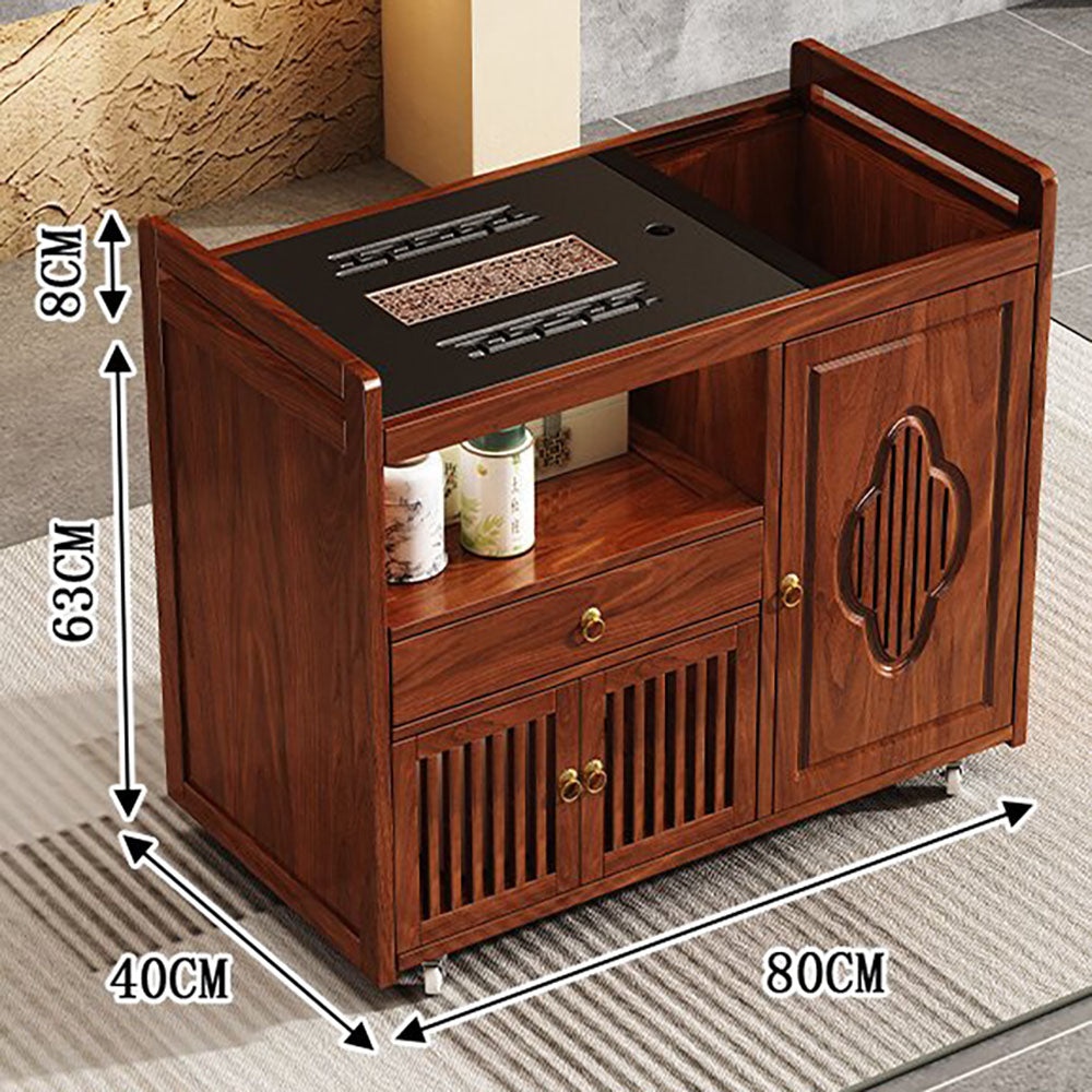 Movable Moso Bamboo Tea Table with Integrated Brewing System