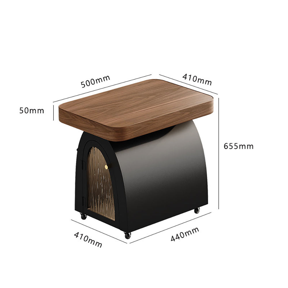Movable Solid Wood and Carbon Steel Tea Table with Storage