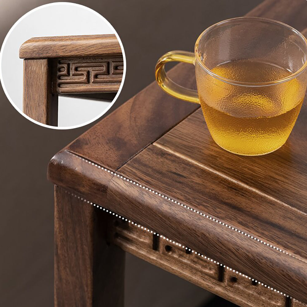 Movable Walnut Tea Table with Storage and Swivel Casters