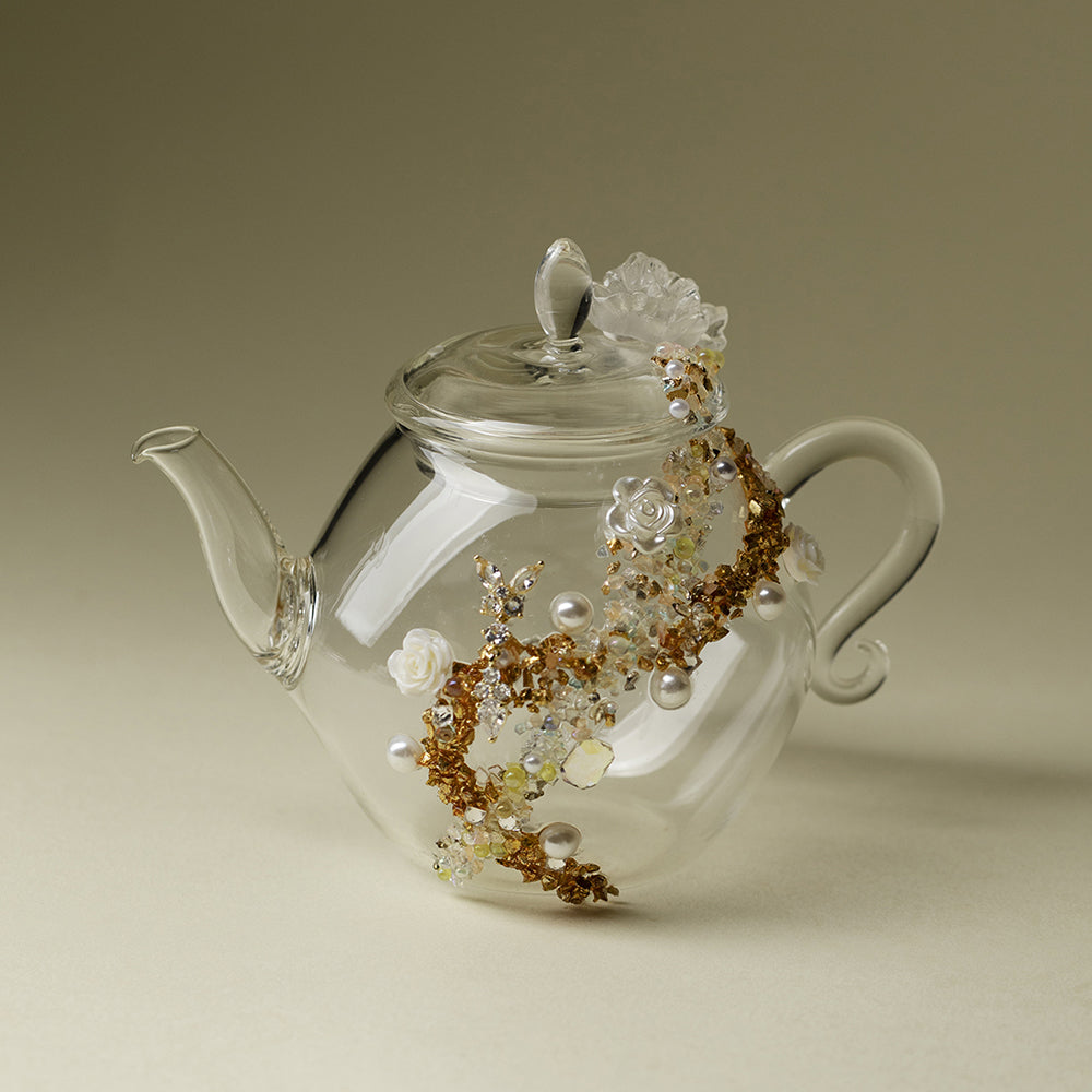 Sunset White Rose Borosilicate Glass Teapot