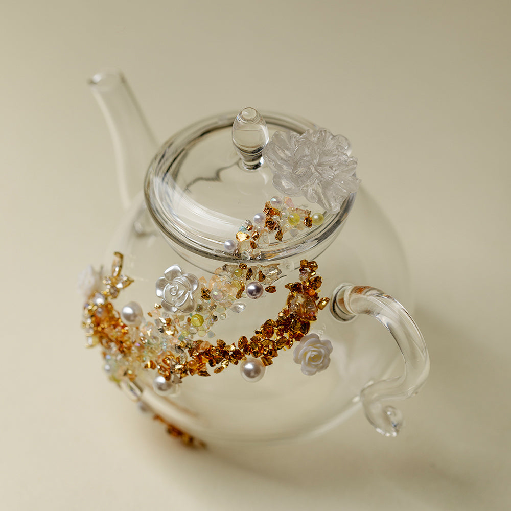 Sunset White Rose Borosilicate Glass Teapot