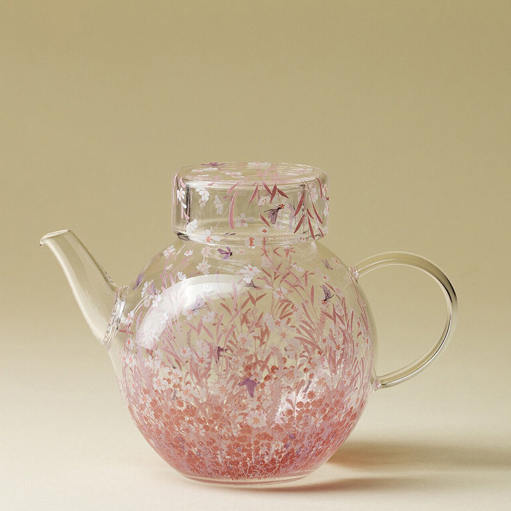 Pink Blossom Borosilicate Glass Teapot with Floral Design