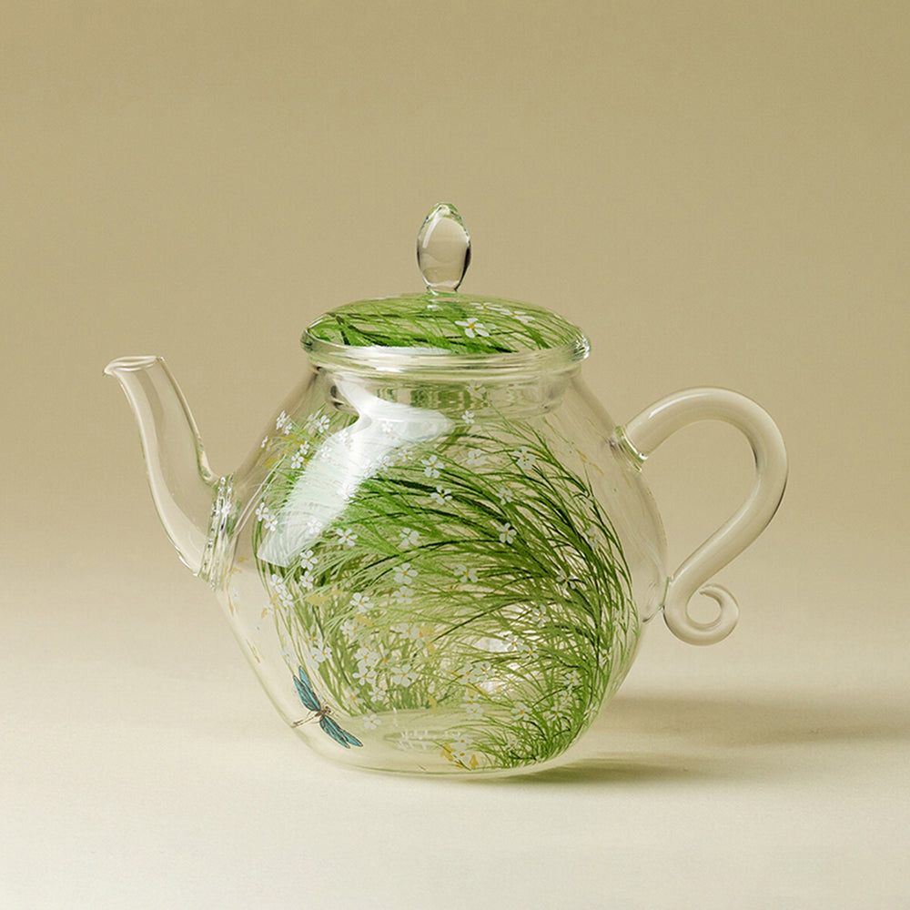Borosilicate Glass Teapot with Floral Design