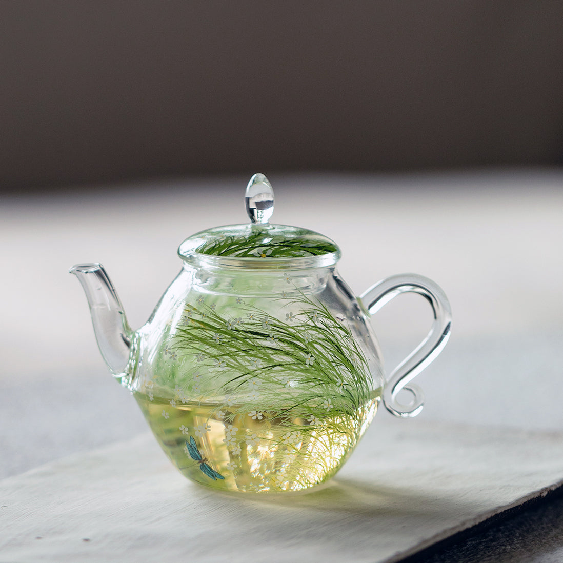 Borosilicate Glass Teapot with Floral Design