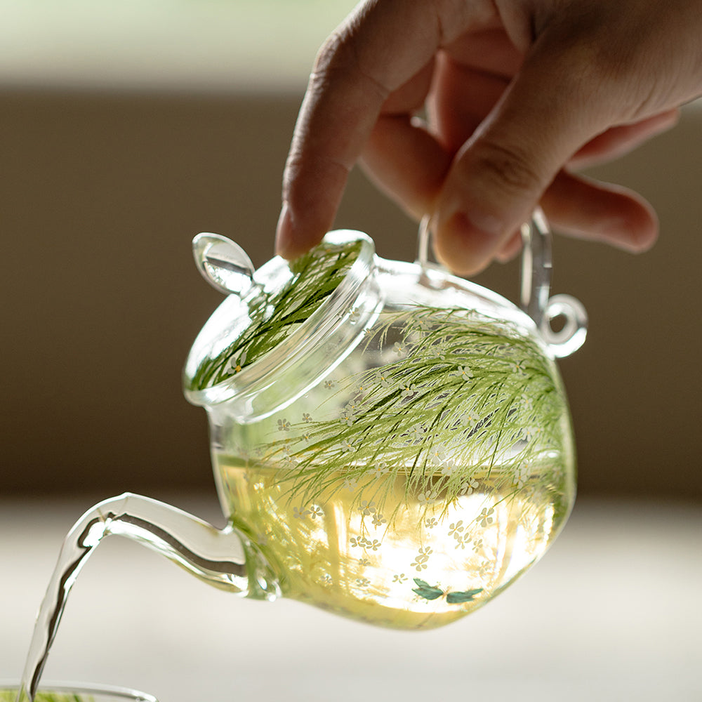 Borosilicate Glass Teapot with Floral Design