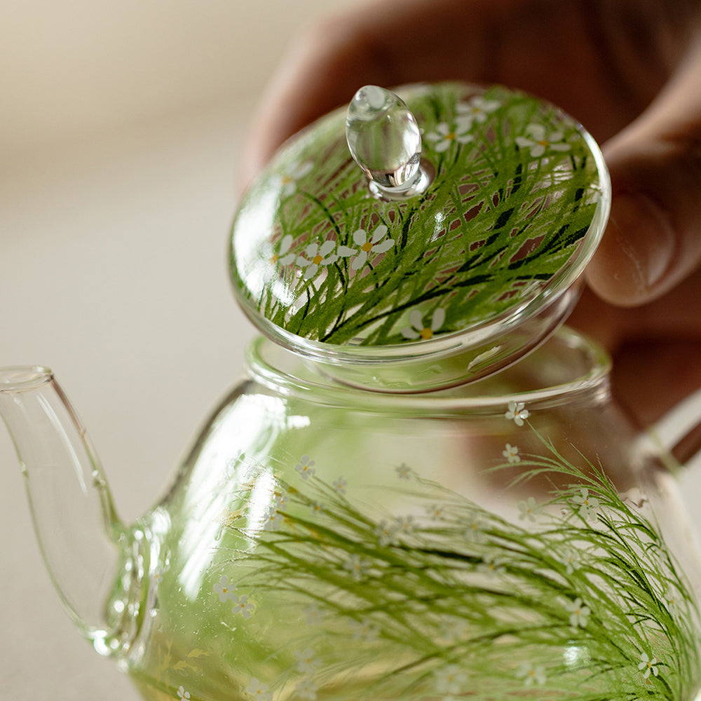 Borosilicate Glass Teapot with Floral Design