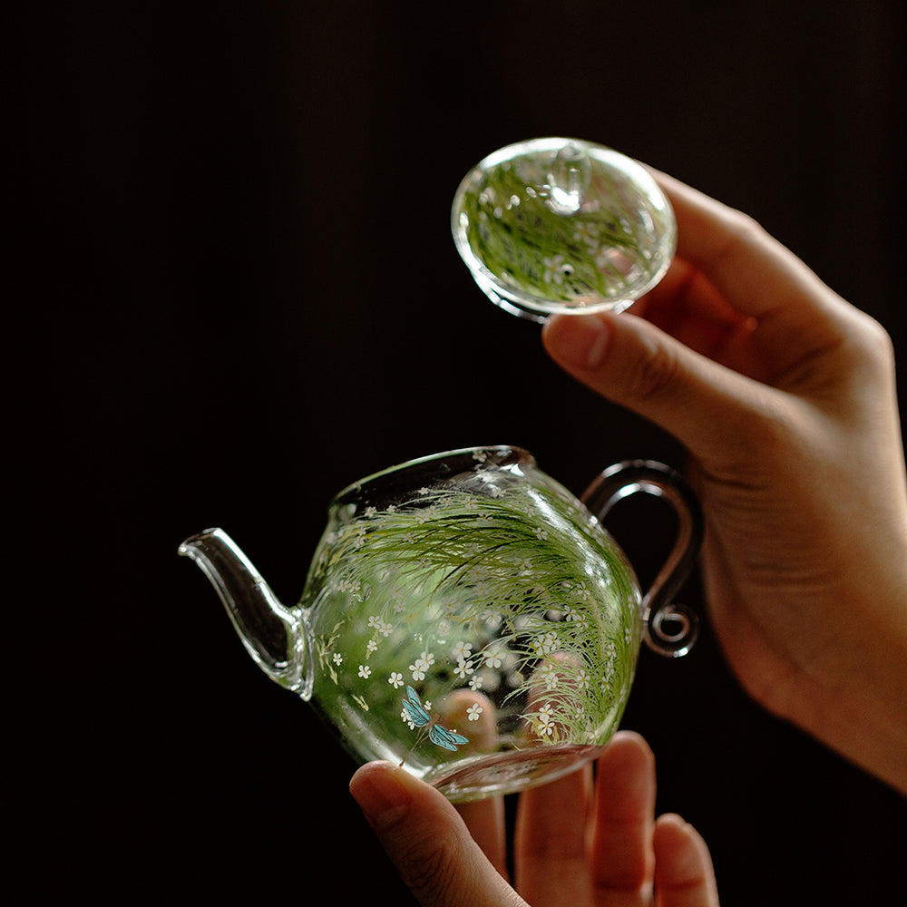 Borosilicate Glass Teapot with Floral Design