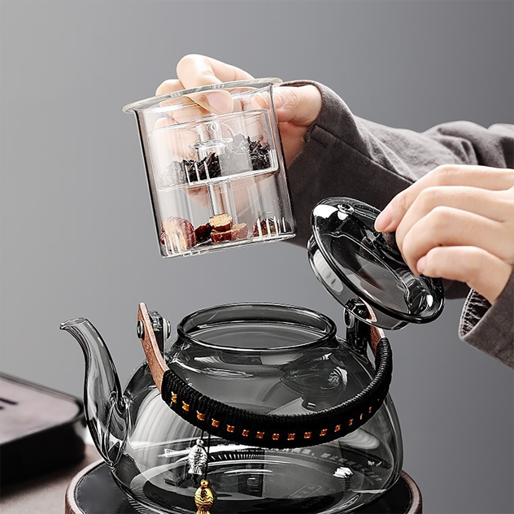 Grey Borosilicate Glass Teapot with Steam Infuser