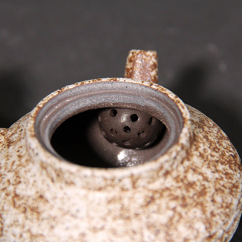 Japanese White Pottery Side-Handled Teapot with Mottled Glaze
