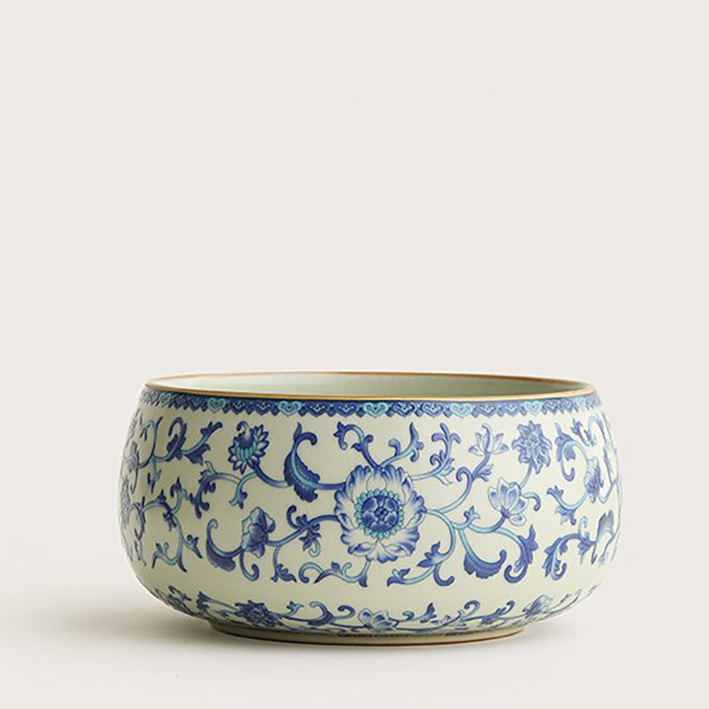 Blue and White Ruyao Porcelain Tea Washer with Twig Flowers Design