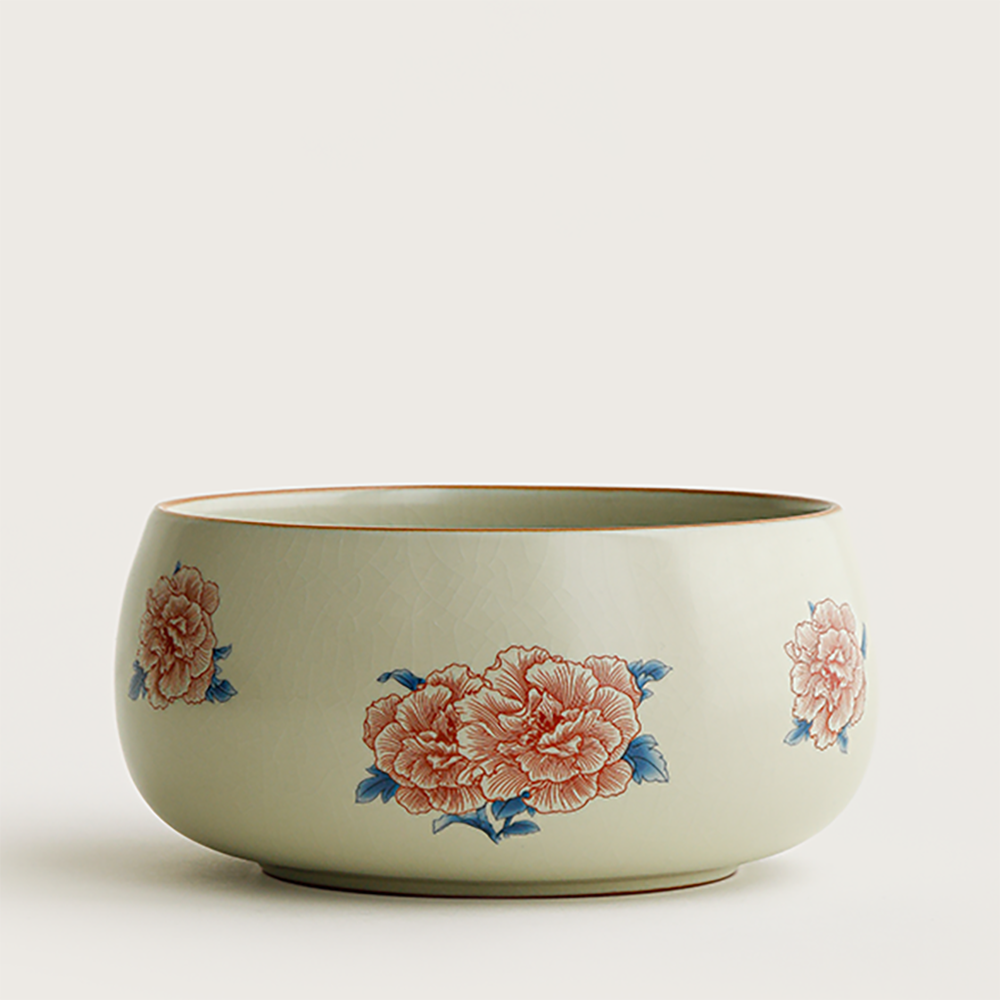 Hibiscus Flower Ruyao Porcelain Tea Washer 6.5 Inch