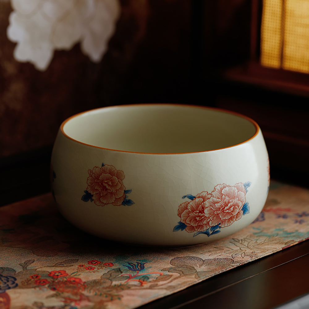 Hibiscus Flower Ruyao Porcelain Tea Washer 6.5 Inch