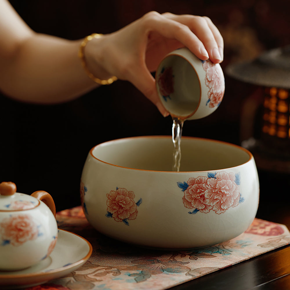 Hibiscus Flower Ruyao Porcelain Tea Washer 6.5 Inch