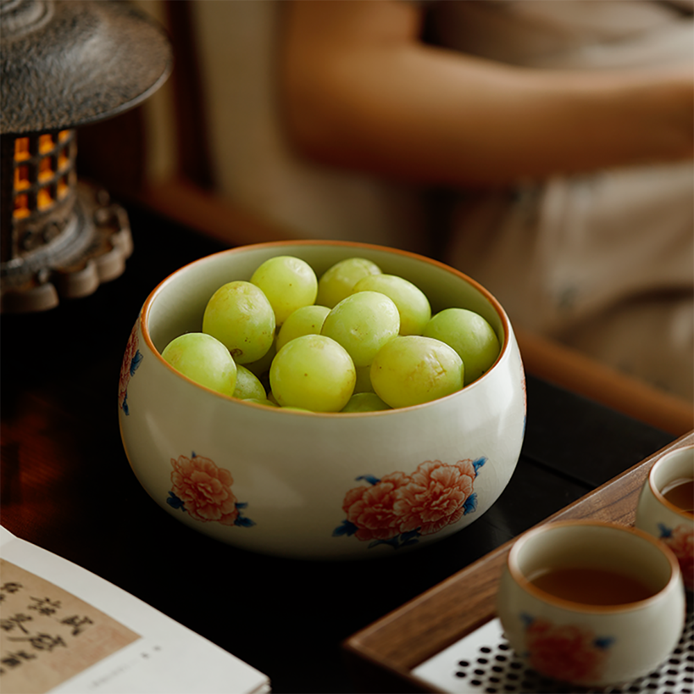 Hibiscus Flower Ruyao Porcelain Tea Washer 6.5 Inch