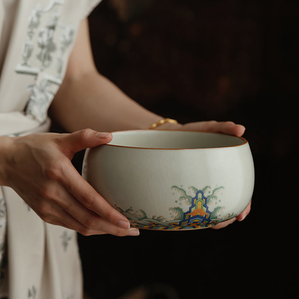 Ruyao Porcelain Tea Washer with Waves and Cliffs Design