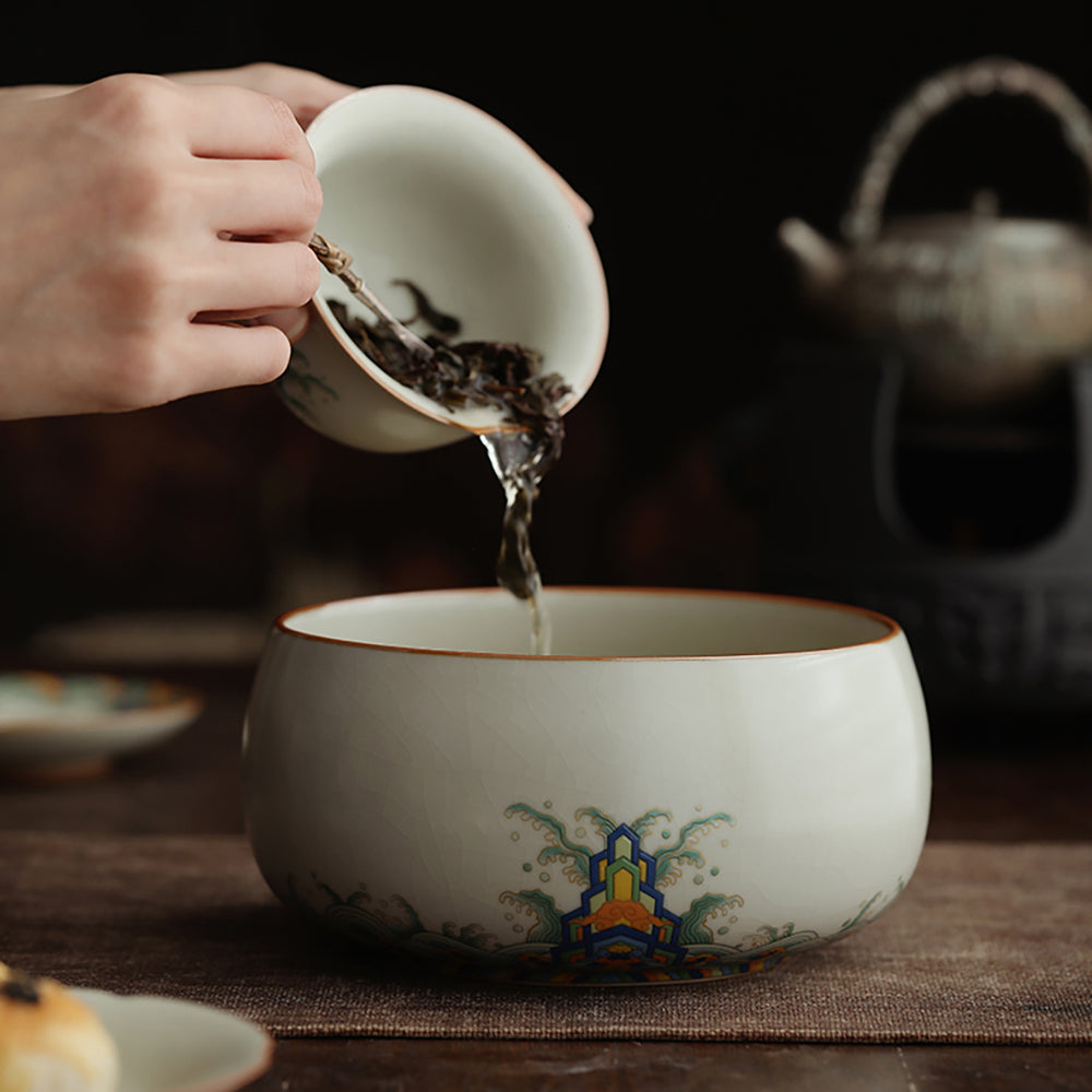 Ruyao Porcelain Tea Washer with Waves and Cliffs Design