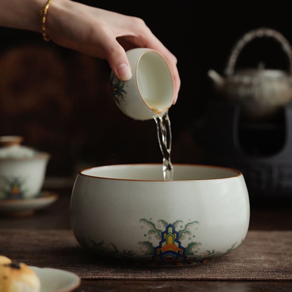 Ruyao Porcelain Tea Washer with Waves and Cliffs Design