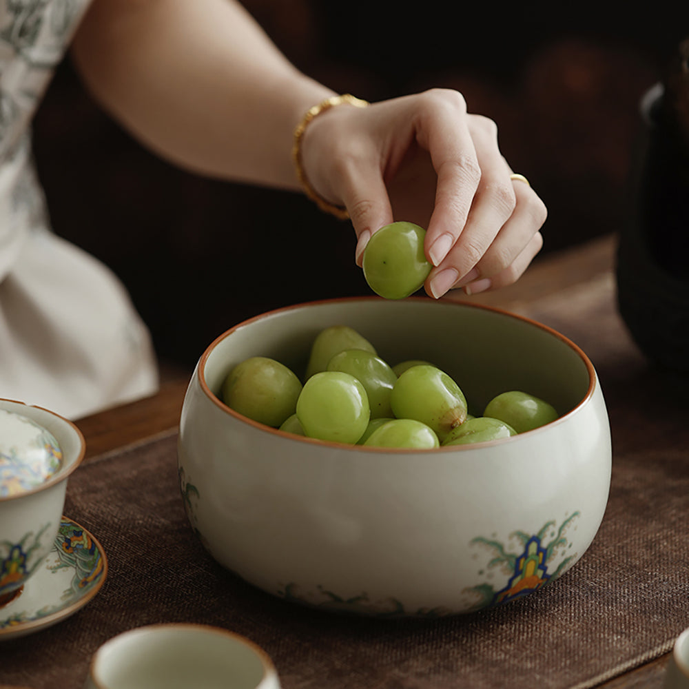 Ruyao Porcelain Tea Washer with Waves and Cliffs Design