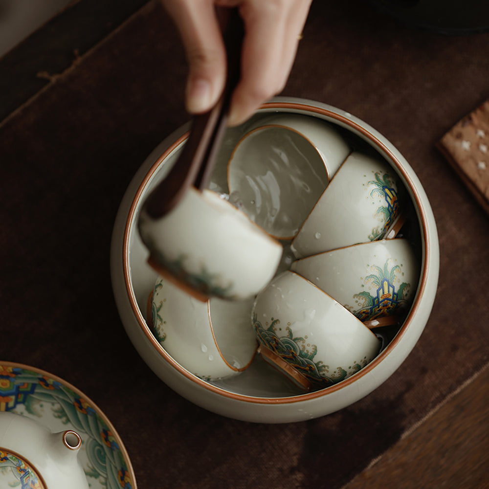 Ruyao Porcelain Tea Washer with Waves and Cliffs Design
