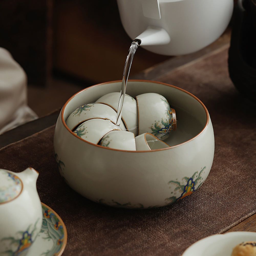 Ruyao Porcelain Tea Washer with Waves and Cliffs Design