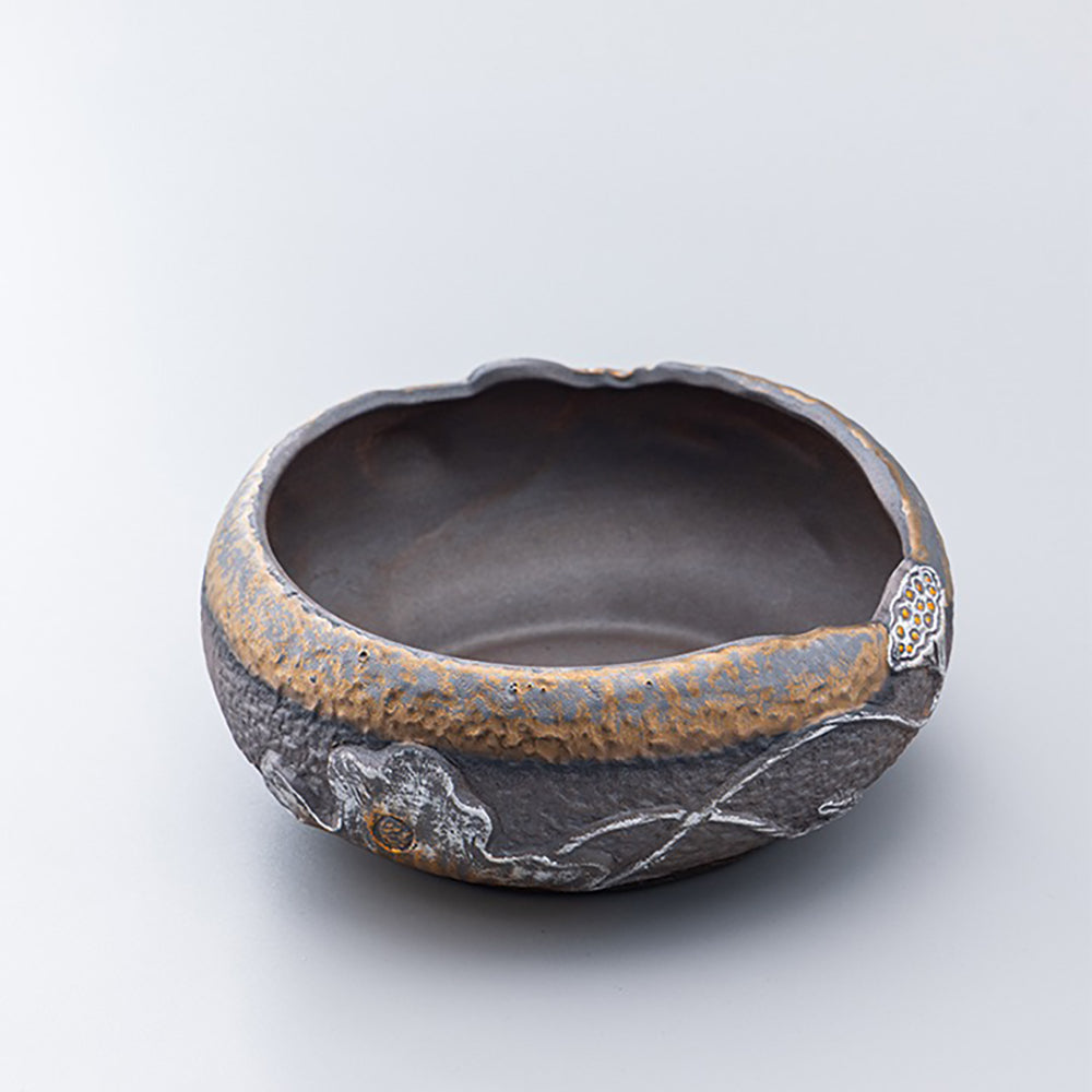 Lotus Coarse Pottery Tea Washer with Gilded Glaze