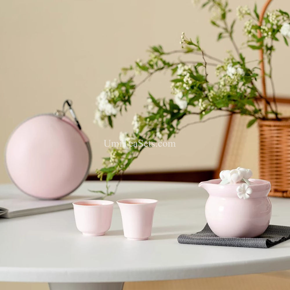 Pink Jasmine Porcelain Travel Tea Set with Case