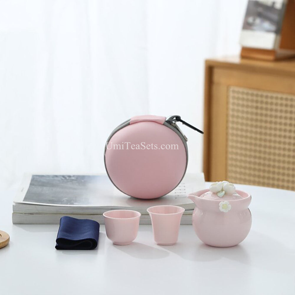 Pink Jasmine Porcelain Travel Tea Set with Case