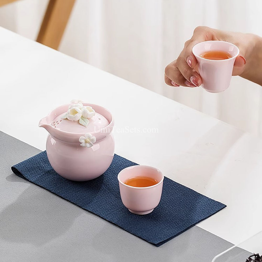 Pink Jasmine Porcelain Travel Tea Set with Case