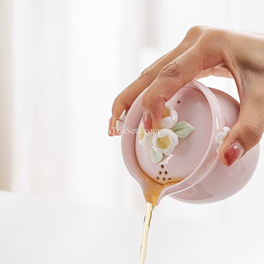 Pink Jasmine Porcelain Travel Tea Set with Case