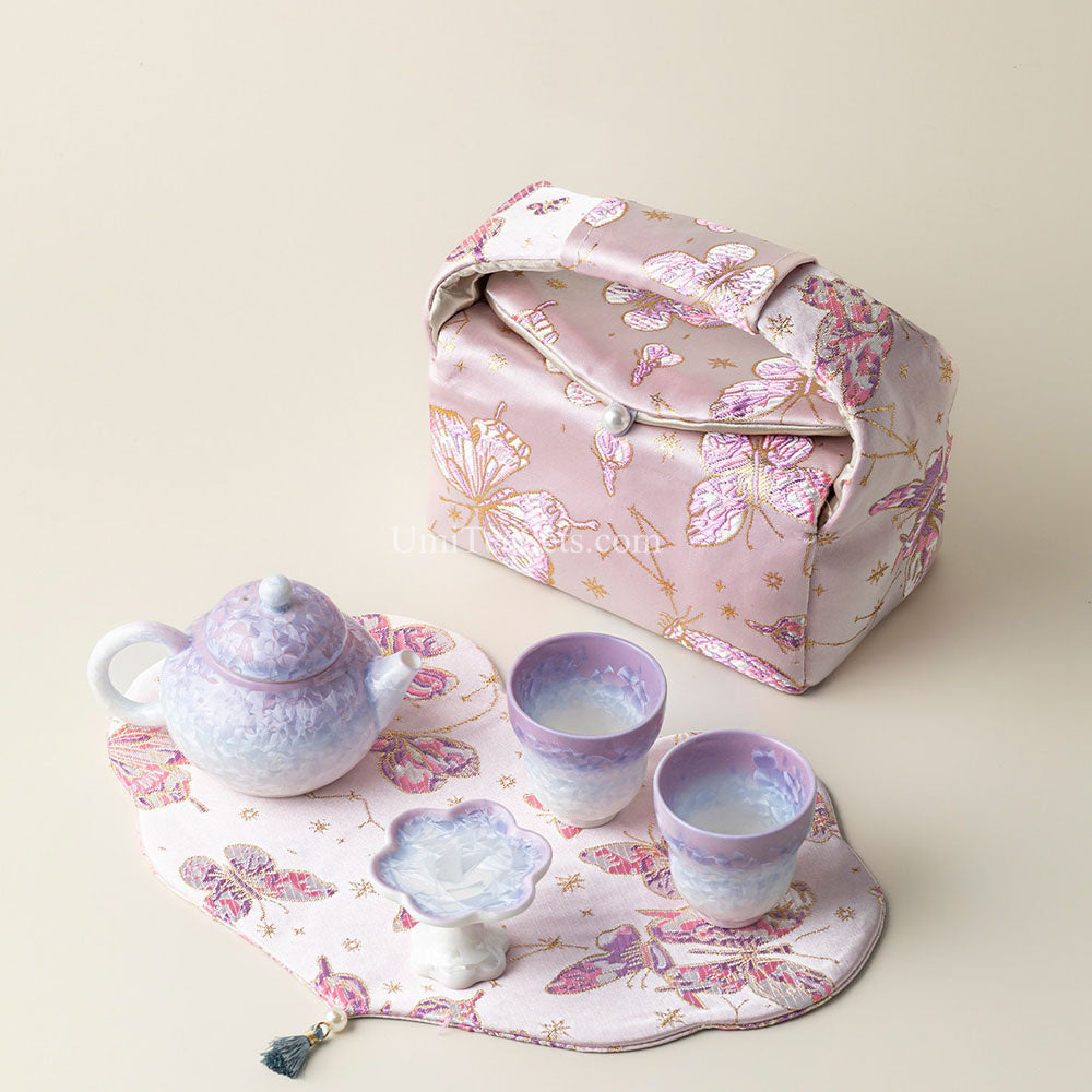 Purple Ruyao Porcelain Travel Tea Set with Icy Gradient Glaze