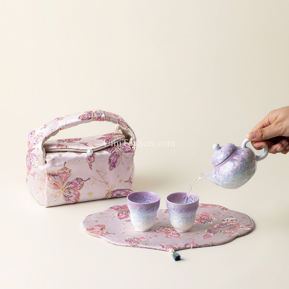Purple Ruyao Porcelain Travel Tea Set with Icy Gradient Glaze