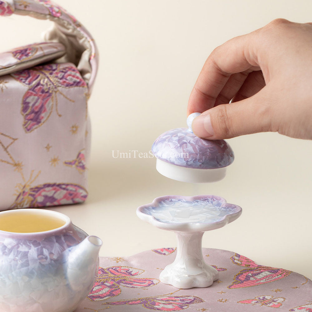 Purple Ruyao Porcelain Travel Tea Set with Icy Gradient Glaze
