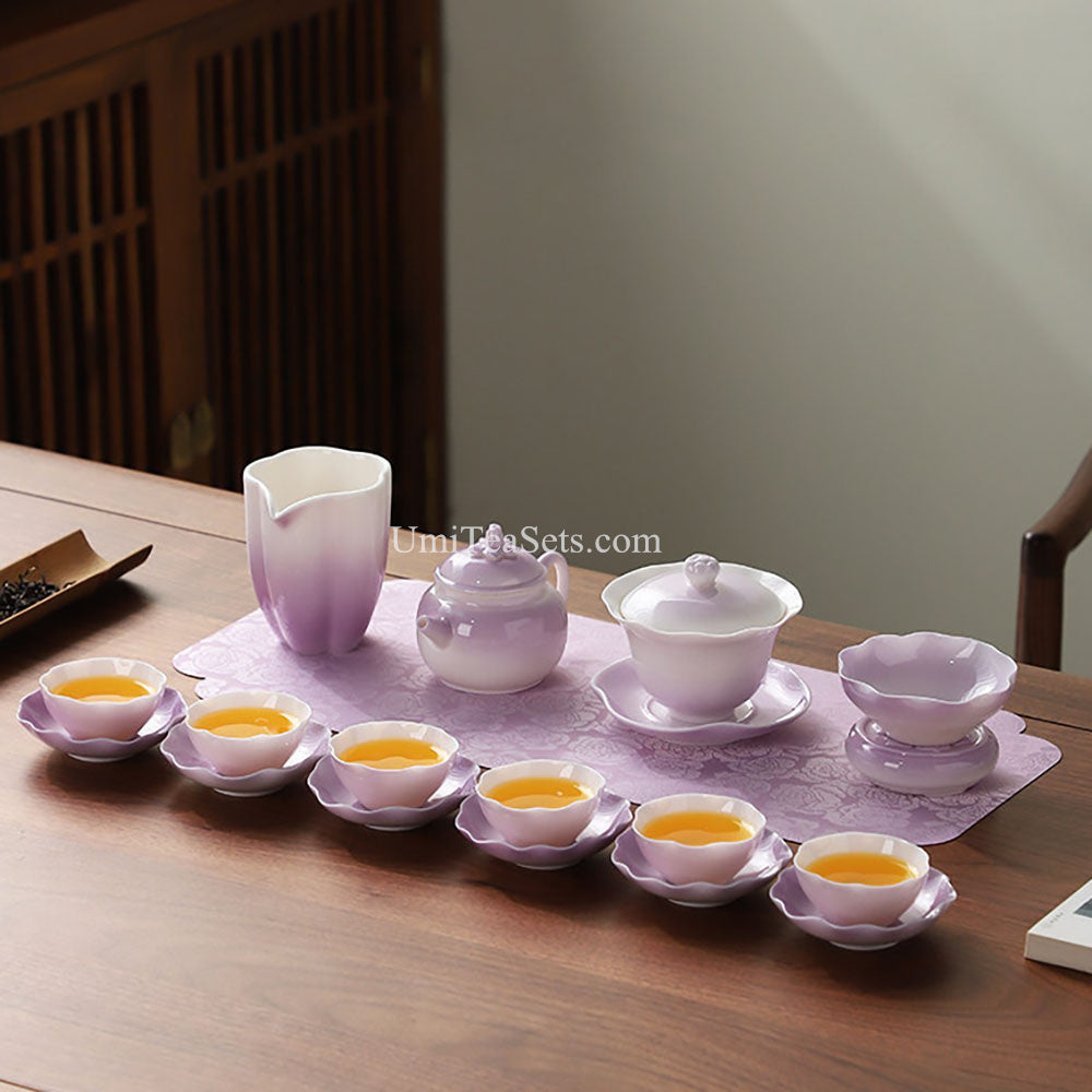 Gradient Purple Lotus Porcelain Tea Set