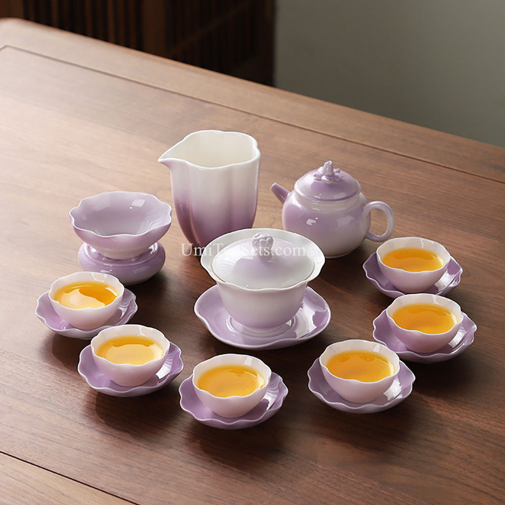 Gradient Purple Lotus Porcelain Tea Set
