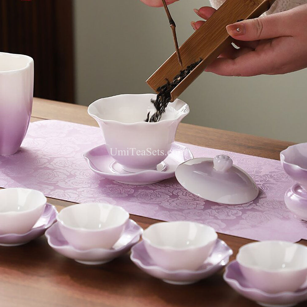Gradient Purple Lotus Porcelain Tea Set