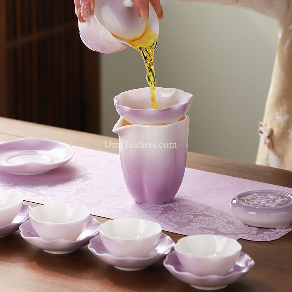 Gradient Purple Lotus Porcelain Tea Set